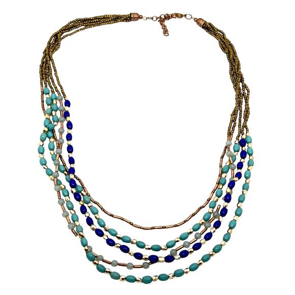 23-Inch Layered Blue and Gold Necklace - Excellent Condition - Picture 2 of 5